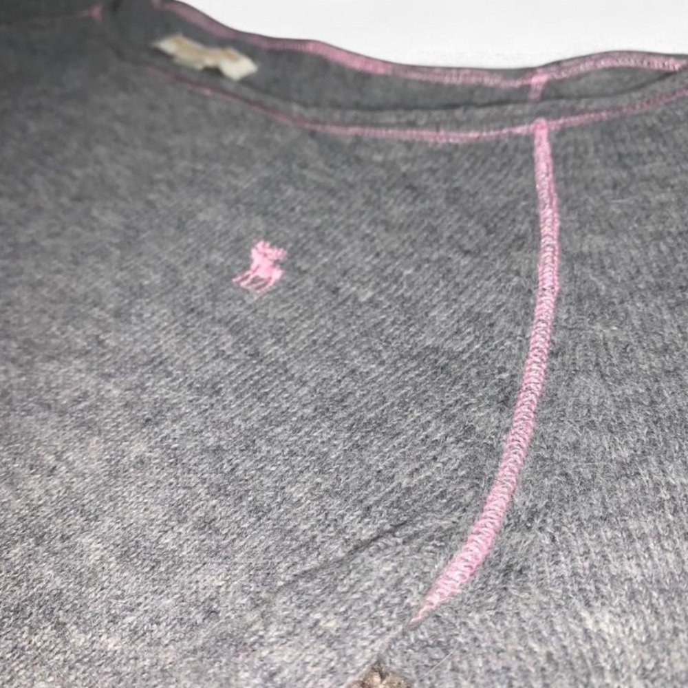 Abercrombie & Fitch RARE Y2K Cashmere Angora Knit Top Contrast Pink Stitching S - Picture 4 of 8